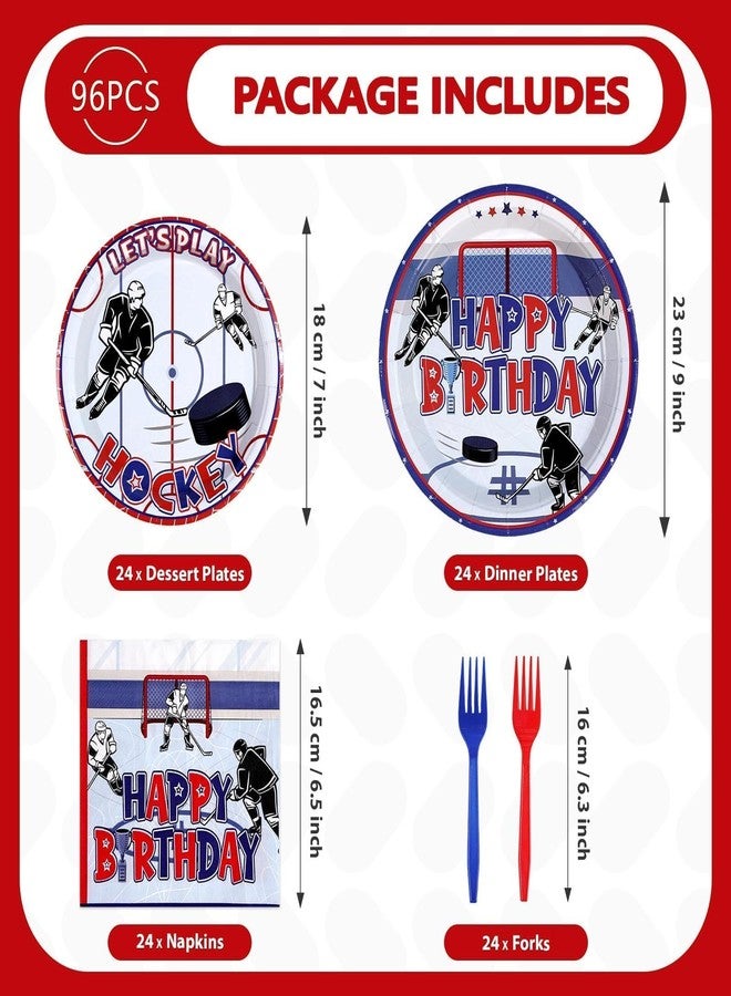 Grencian مجموعة لوازم حفلات الهوكي من غرينسيان، 98 قطعة، تتضمن أطباقًا ومناديل وشوكًا ومفرش طاولة للاستخدام مرة واحدة، مثالية لحفلات أعياد ميلاد الأولاد ومحبي الهوكي، وتزيين الحفلات ذات الطابع الرياضي. - Image 4